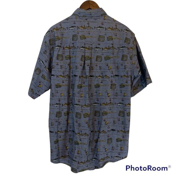 VTG Woolrich Blue Fish and Fishing Gear Button Up Shirt Men’s Size Large - Picture 2 of 4